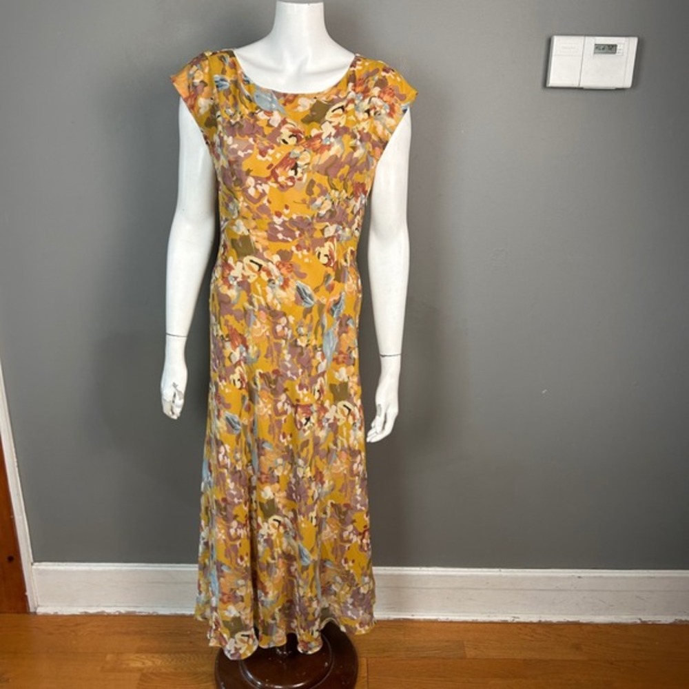 Sundance Floral Print Maxi Dress size 8‎ Yellow Silk Longline boho country artsy